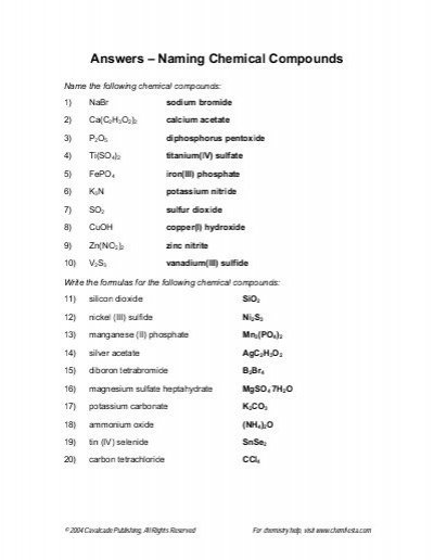 Answers â Naming Chemical Compounds